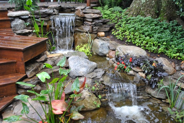 Amazing water garden and waterfall installation in Madison, New Jersey