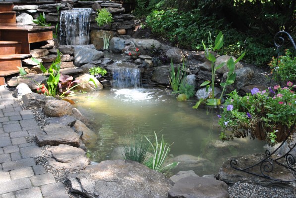 Amazing water garden and waterfall installation in Madison, New Jersey